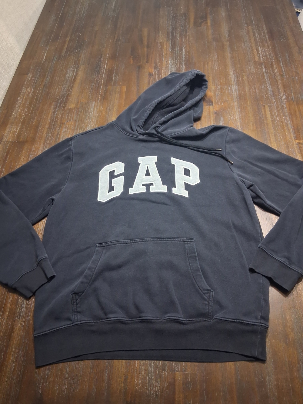 Vintage GAP Men's Navy Crewneck Hoodie with White Logo